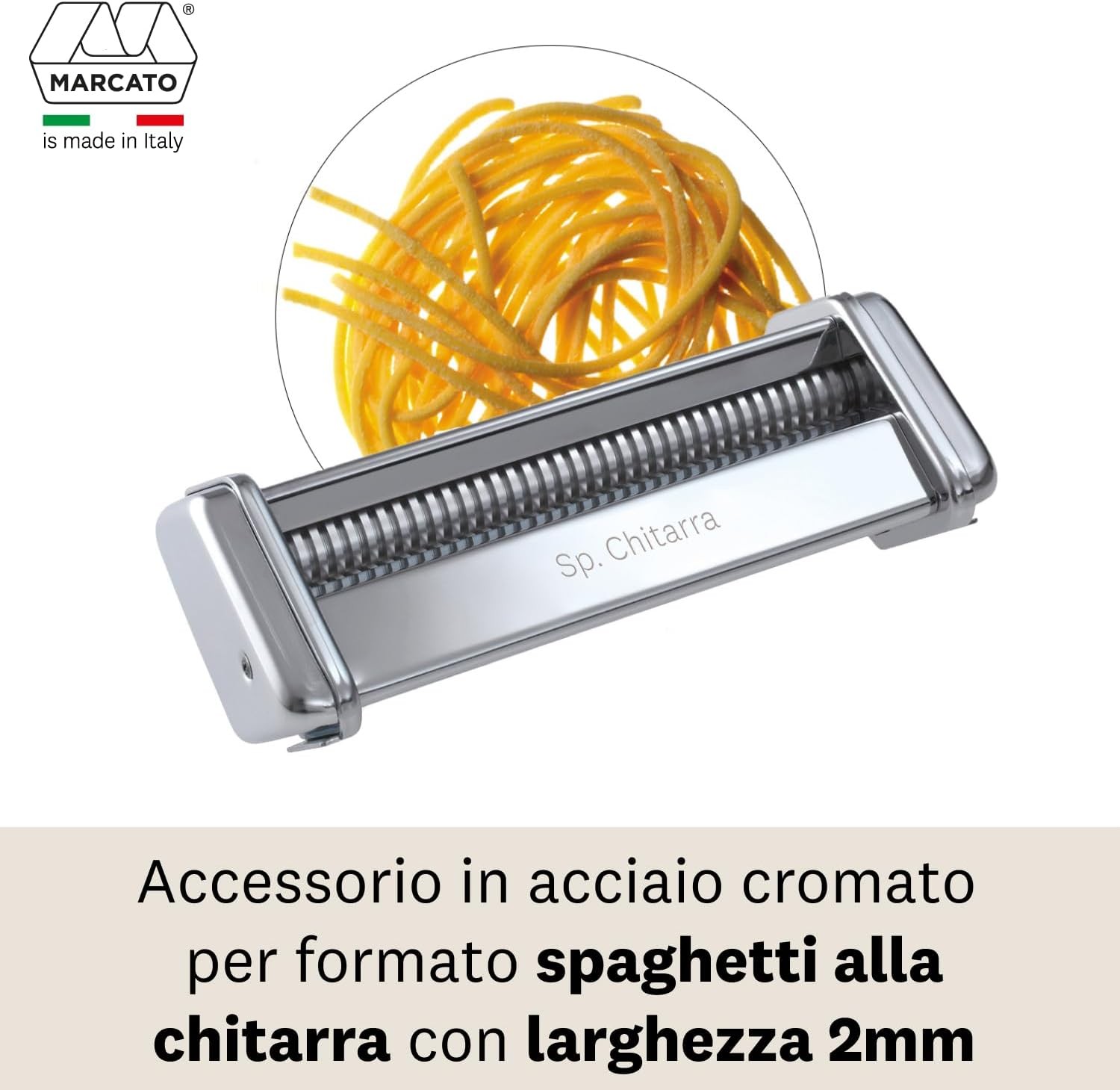 Accessoire Découpe-pâtes Capellini Marcato - Compatible Machine à Pâtes Atlas, Acier Chromé, Fabriqué En Italie